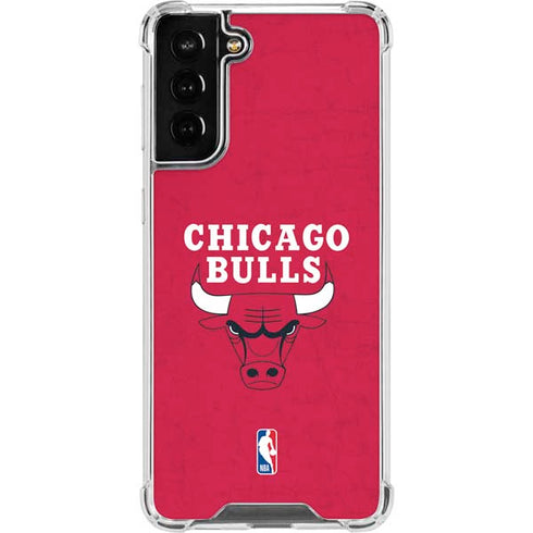 NBA Chicago Bulls Red Distressed Galaxy S21 FE Clear Case